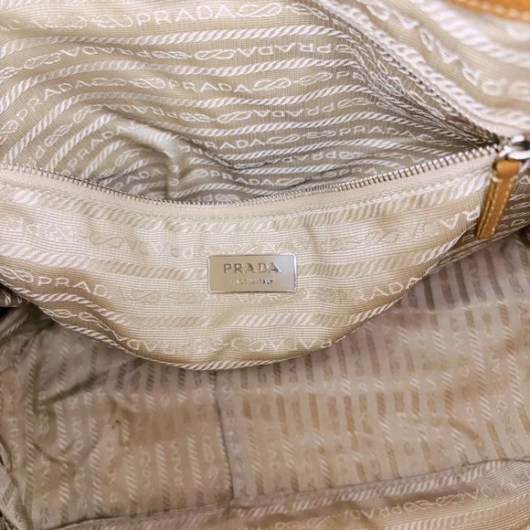 Prada Half Moon Hobo Bag Jumbo Logo Brown Tan Leather Nylon Designer Luxury COA - Picture 9 of 15